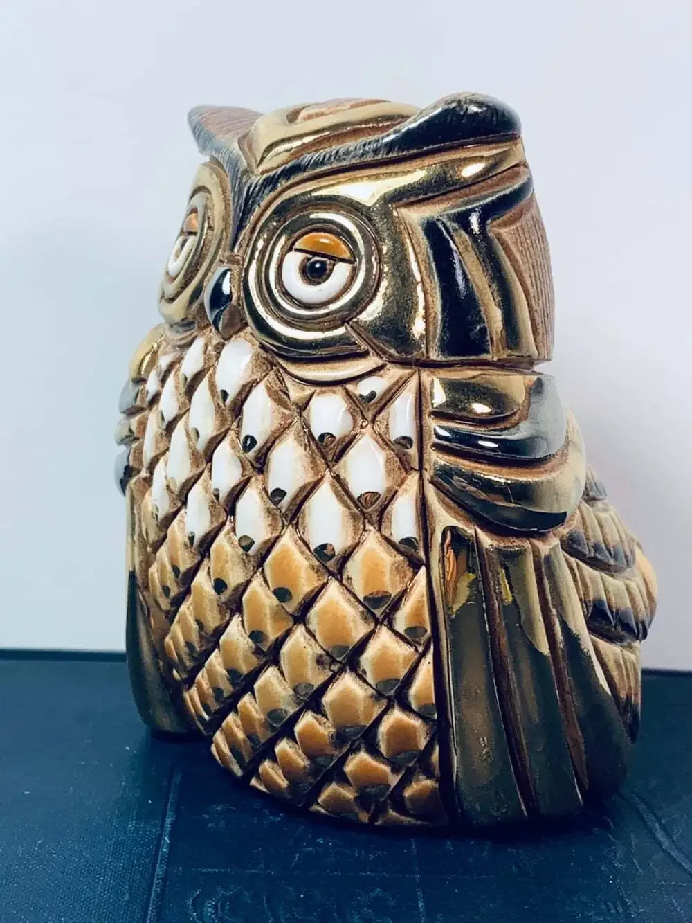 Owl brown, gold accents figurine Artesiania